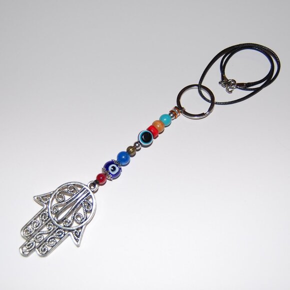 Hamsa Hand keychain,Evil Eye Wall Decor,Car Hanging Ornament,Fatima Hand Gift - Picture 2 of 2